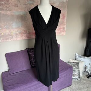 Banana Republic Black Plunging Neckline Ruched Top Cocktail Midi Dress Size 8